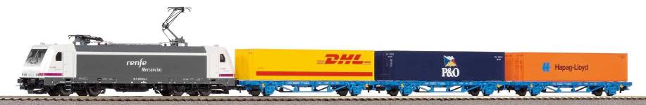 PIKO 96900 - H0 - Start-Set Güterzug E-Lok TRAXX + 3 Containertragwagen, RENFE